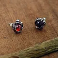 Boucles d'Oreilles Dragon en Pierre Rouge et Clip pour Homme et Femme Bijoux de Personnalité