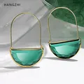 HANGZBottles-Boucles d'Oreilles Pendantes Demi-Cercle en Verre Clip Transparent Multicolore Créoles