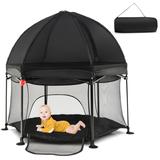Costway 53 Inch Outdoor Baby Playpen with Canopy and Carrying Bag Portable Play Yard Toddlers-Black