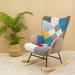 Rocking Chair Fabric Rocker Chair with Wood Legs Patchwork Linen - 22*29*36.5INCH