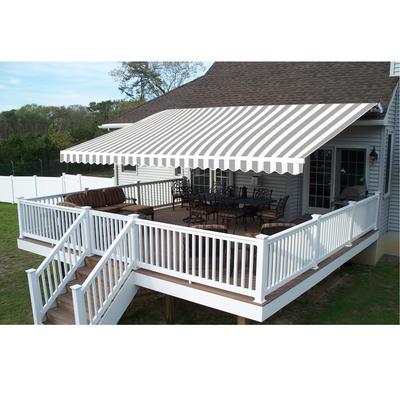 ALEKO Caribbean Motorized Patio Awning - White Frame - Seagull Gray & White Striped - 16 x 10 Feet