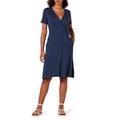 Amazon Essentials Damen Kurzärmliges Kleid mit Wickeloptik, Marineblau, M