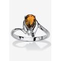 Women's Silvertone Simulated Pear Cut Birthstone And Round Crystal Ring Jewelry by PalmBeach Jewelry in Citrine (Size 5)