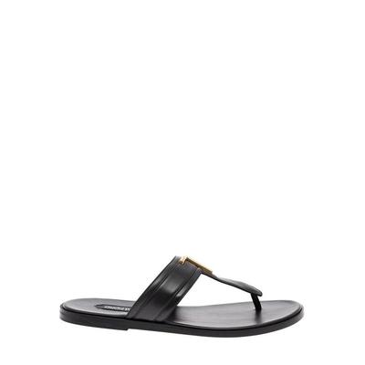 Man's Leather Sandals With Metal Logo - Black - Tom Ford Sandals