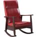 Rocking Chair with Leatherette Seating and Wooden Frame, Red