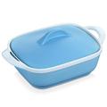 LOVECASA Glaze Casserole Dish with Lid, 1080ml Stoneware Covered Rectangular Casserole, Ceramic Casserole Pan for Bakeware Oven, 27 x 15.5 x 7.3 cm, Blue