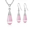 Ensemble de Bijoux en Argent Sterling 925 Pur Pendentif Simple Blanc Rose Goutte d'Eau Opale