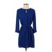 Cream & Sugar Casual Dress - Shirtdress: Blue Solid Dresses - Women's Size X-Small