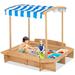 Costway Kids Large Wooden Sandbox w/ 2 Bench Seats Outdoor Play - See Details