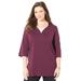 Plus Size Women's Suprema® Y-Neck Duet Tee by Catherines in Deep Grape (Size 0X)