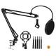 mic stand Desktop Suspension Boom Scissor Arm Stand With 3/8-5/8 Screw/Shock Mount/Filter/Clip/Cable Ties, Microphone Stand (Color : Black)