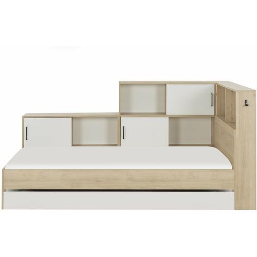 Bett mit Stauraum & Schublade – 90 x 200 cm – Naturfarben & Weiß – ARMAND – Naturfarben hell, Weiß