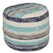 18" Navy Blue White Geometric Striped H Loomed Round Pouf Ottoman