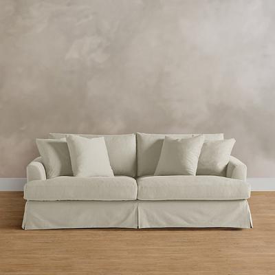 Ava Slipcovered Sofa - 86", Performance Basketweave Zuri Pearl - Grandin Road