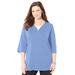 Plus Size Women's Suprema® Y-Neck Duet Tee by Catherines in French Blue (Size 5X)