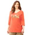 Plus Size Women's V-Neck High-Low Top by Catherines in Red Ochre Leaves Sequin (Size 3X)
