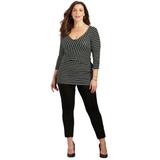 Plus Size Women's Curvy Collection Wrap Front Top by Catherines in Black Ivory Stripe (Size 0XWP)