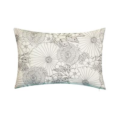 Fine Line Embroidered Floral 14x21 Indoor Outdoor Decorative Lumbar Pillow by Levinsohn Textiles in Black