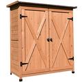 Outdoor Garden Storage Shed Wooden Tool Shed With Double Doors 3 Shelves Wooden Storage Cabinet For Garden Backyard Patio And Lawn Garden Accessories (Color : Brown, Size : 110x55x119.5cm)