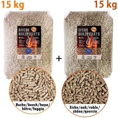 15 kg Eiche Pellets + 15 kg Buche Pellets Grill Smoker Holz Pizzaofen bbq Pellet Outdoor Ofen