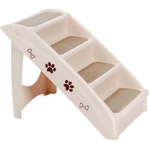 Goplus – Hundetreppe mit 4 Stufen, Tragbare Tiertreppe aus Kunststoff, Klappbare Treppe für