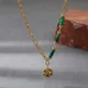 Collier pendentif rond vert paon en acier inoxydable 18 carats pour femme bijoux faits à la main