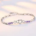 Bracelet à breloques en argent Sterling 925 cristal violet Zircon cœur pour femmes cadeau