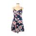 Guess Jeans Casual Dress - A-Line V Neck Sleeveless: Blue Floral Dresses - Women's Size 7