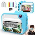 Uleway Instant Print Camera for Kids, 1080P Digital Video Recorder, Portable Creative Toy Gifts for 3-12 Year Old Boys Girls, Zero Ink Kids Camera with Print Paper, 32GB SD Card, Color Pens (Blue)