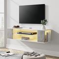 Orren Ellis Floating TV Stand w/ Yellow LED Lights For Tvs Up To 55" Wood in Gray/White | Wayfair BFDEDE0CBCDA49D8A84FD53C2EB6E927