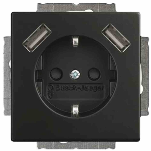 Busch-Jaeger Steckdose,1f, schwarz, matt, mit eingebauter USB-Spannungsversorgung, unterputz, mit erhöhtem Berührungsschutz, horizontal Image