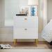 Everly Quinn Varric 2-Drawer Nightstand Wood in White/Brown | 24.4094 H x 19.685 W x 15.748 D in | Wayfair 260F99B46CBC49AFBC2430C291D8A7F6