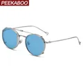 Peekaboo-Lunettes de soleil polarisées rondes bleues et vertes pour hommes lunettes optiques UV400