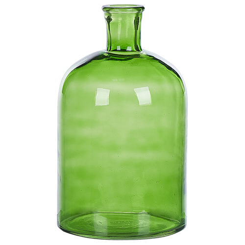 Dekovase Grün Glas 31 cm Groß mit Schmalem Hals Getönt Handgefertigt Flaschenform Deko Accessoires Wohnzimmer Schlafzimmer Flur Kamin