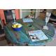 Multi Coloured Old Boat Wood Style Coastal Spool Top Dining Table 90 cm x 90 cm 75 cm H Contemporary Black Hairpin Metal Legs Made to Order