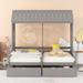 Double Twin Size House Bed with 2 Drawers, Roof