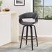 26 Inch Swivel Faux Leather Barstool with Curved Open Back, Brown