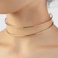 Collier ras du cou de style punk simple pour femme or argent couples de documents double ligne