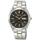 Seiko Men's Solar Sne047 Dress Stainless Steel Two-tone Black Dial