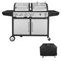 Royal Gourmet 3 - Burner Free Standing Liquid Propane 25500BTU Gas & Charcoal Grill w/ Cover Stainless Steel/Cast Iron in Gray | Wayfair ZH3002SC