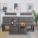 Latitude Run® Linen Tufted Back Sleeper Convertible Sofa Bed w/ Storage Ottoman/Coffee Table in Brown/Gray | 35.8 H x 65.4 W x 28.7 D in | Wayfair