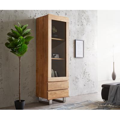 DELIFE Vitrine Live-Edge 60x190 cm Akazie Natur Baumkante 1 Tür 2 Schubladen Massiv, Vitrinen, Baumkantenmöbel, Massivholzmöbel, Massivholz Image