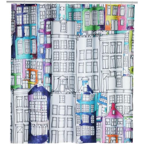 Duschvorhang Sunny City, Textil (Polyester), 180 x 200 cm, waschbar, Mehrfarbig, Polyester