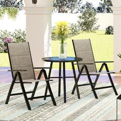Lark Manor™ Alyah 3 Piece Outdoor Patio Bistro Set w/ Metal Aluminum Folding Portable PVC-Coated Polyester Padded Sling Chairs | Wayfair