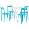 Gartenmöbel Set Weiß / Blau aus Kunststoff Tisch Quadratisch mit 4 Stühlen Stapelbar Praktisch Klein Outdoor Terrasse Balkon Garten Möbel