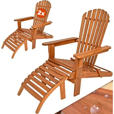 Casaria - 2x Sonnenliege Holz Wetterfest Klappbar 160kg Belastbarkeit Fußstütze Armlehnen Garten Image