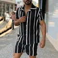 Ensemble imprimé à rayures pour hommes chemise à manches courtes robe sociale short de plage