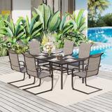 7-Piece Patio Dining Sets , 6 Textilene Fabirc Chairs and 1 Metal Table with 2.1'' Umbrella Hole