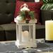 The Holiday Aisle® Alpine Metal & Glass Lantern w/ Warm LED Light Faux Candle in White | 14 H x 5 W x 5 D in | Wayfair