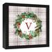 The Holiday Aisle® Holiday Gray Plaid Monogram Wreath V - Picture Frame Textual Art on Canvas in Green/Indigo/Red | Wayfair